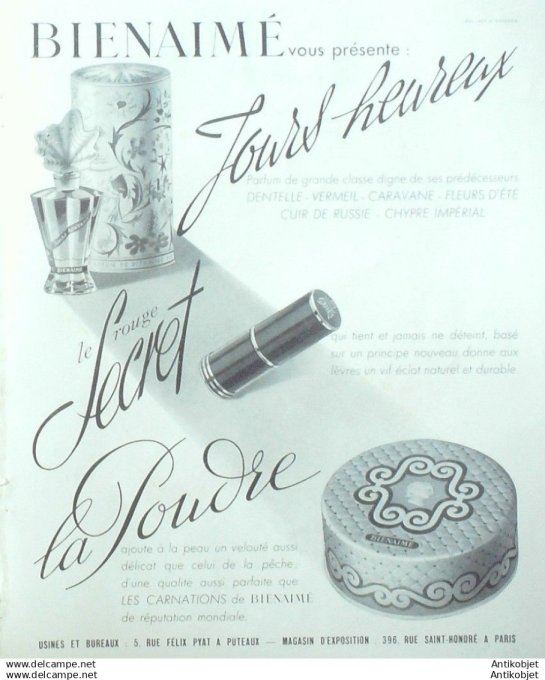 Publicite Cosmetique Bienaime Jours heureux 1953