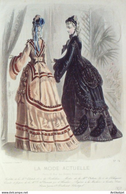 Gravure La Mode actuelle 1873 #  74 (Old Fashion plate) Amazone cavaliere