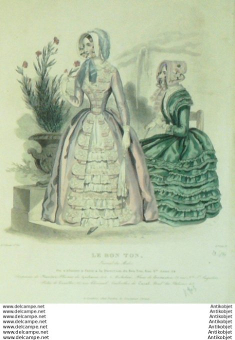 Gravure Mode Le Bon Ton 1844 # 29 (aquarelle old fashion plate)
