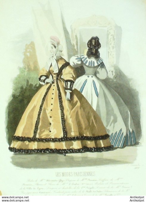 Gravure Les Modes Parisiennes 1863 #1071 Robes gros d'Italie Maison Ghys