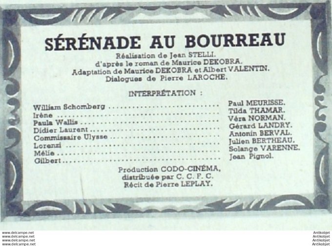 Serenade Au Bourreau Gérard Landry Vera normant Ilda Thamar