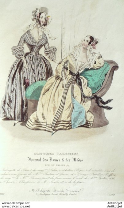 Costume Parisien 1838 # 3590 Redingote Pekinet Peignoir Nankin