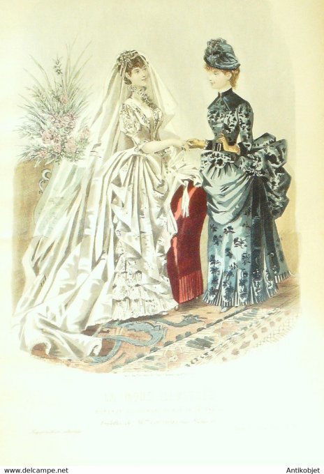 Gravure de mode La Mode illustrée 1884 n°36 (Maison Coussinet) Mariée