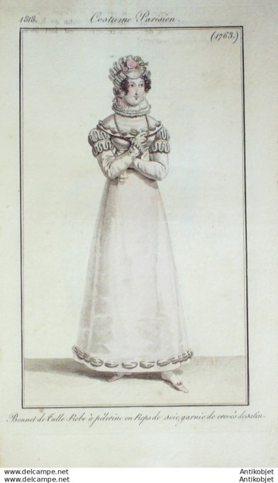 Costume Parisien 1818 # 1763 Robe à pélerine en reps de soie