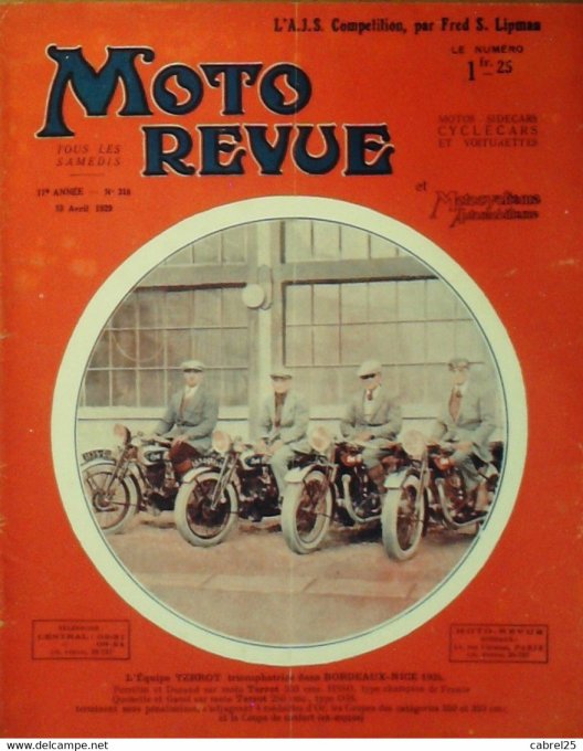 Moto Revue 1929 n° 318 Ajs Fred Slipman Cyclecar Magnéto Tansad sur 350 Machine tandem