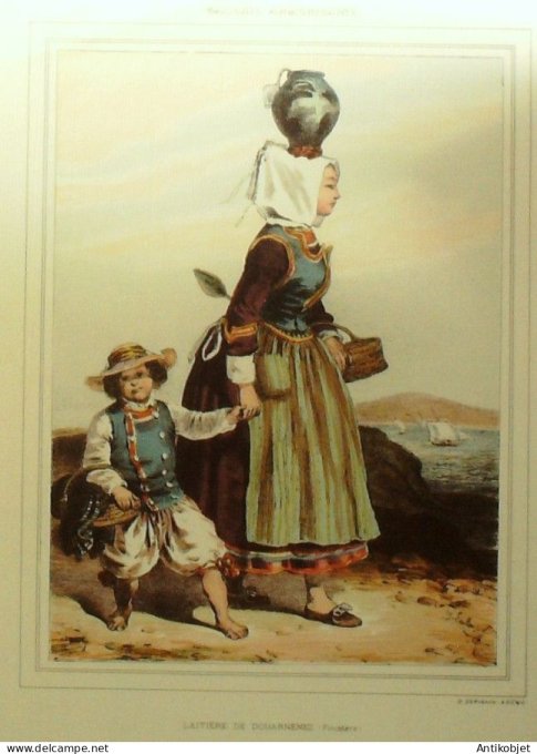 Bretagne Douarnenez (29) Paysanne Bigoudène signé F.H.Lalaisse XIXème