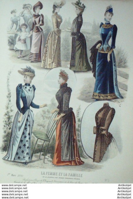Gravure Mode La Femme & La Famille 1890 # 03 (Old Fashion plate)