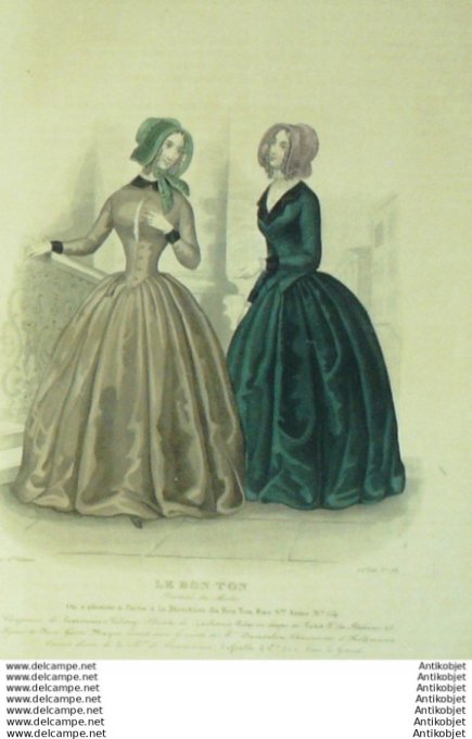 Gravure Mode Le Bon Ton 1844 # 38 (aquarelle old fashion plate)