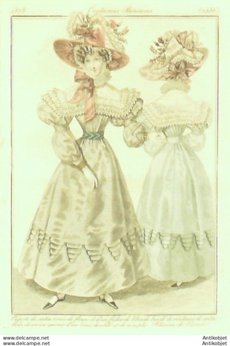 Costume Parisien 1828 # 2586 Robe de moire garnie d'un biais