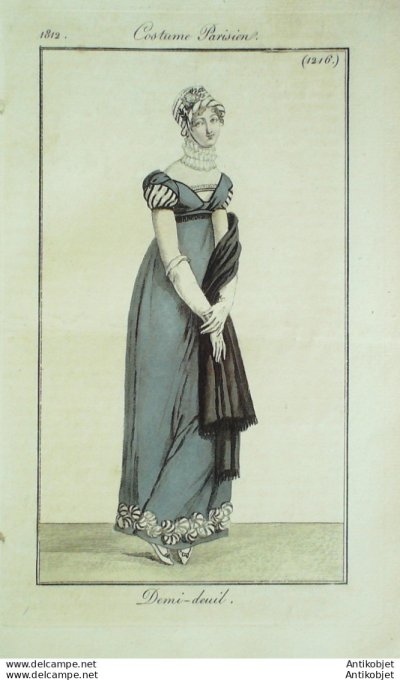 Gravure de mode Costume Parisien 1812 n°1216 Demis deuil