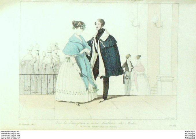 Gravure La mode 1835 # 477 (aquarelle old Fashion plate)