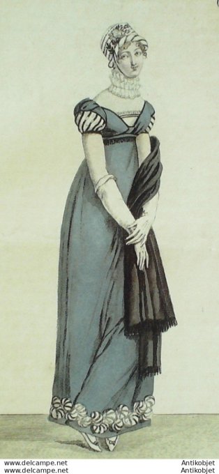 Gravure de mode Costume Parisien 1812 n°1216 Demis deuil