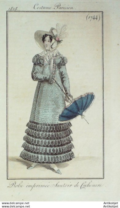 Gravure Mode Costume Parisien 1818 # 1744 (eau forte old Fashion plate