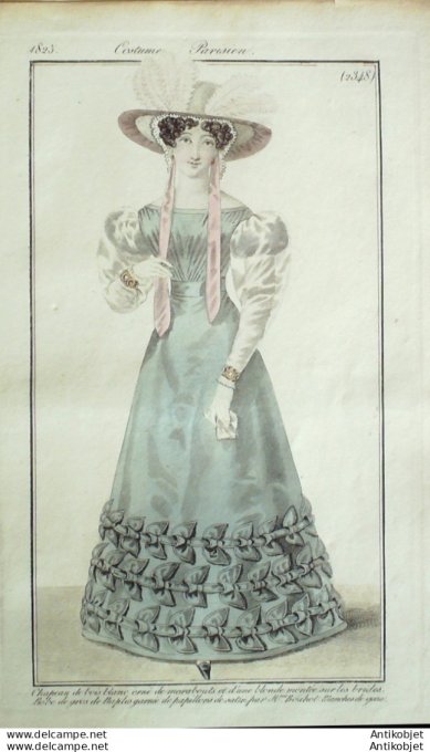 Costume Parisien 1825 # 2348 Robe gros de Naples papillons