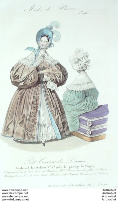 Gravure Mode Courrier des Dames 1833 # 1096 (eau forte old Fashion plate)