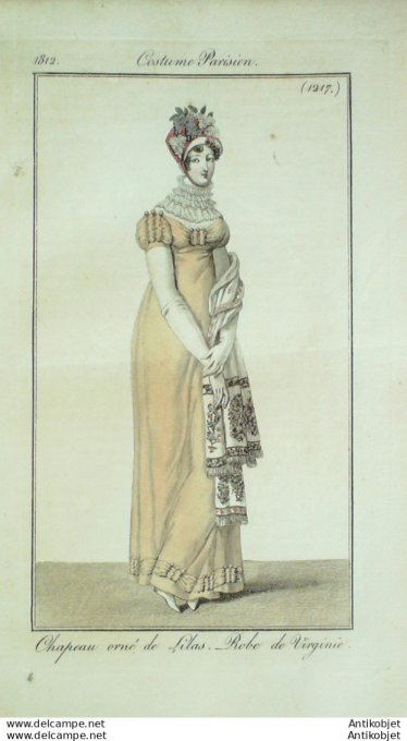 Gravure de mode Costume Parisien 1812 n°1217 Robe de Virginie