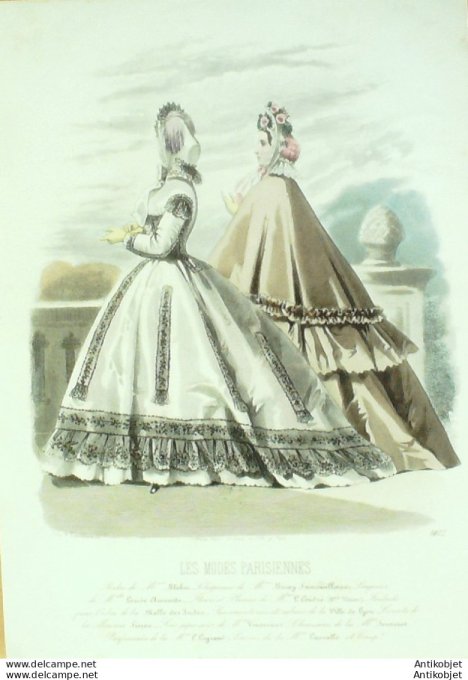 Gravure Les Modes Parisiennes 1863 #1072 Robes mantelet Maison Bluhur
