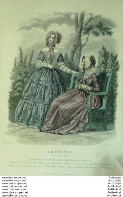 Gravure Mode Le Bon Ton 1844 # 25 (aquarelle old fashion plate)