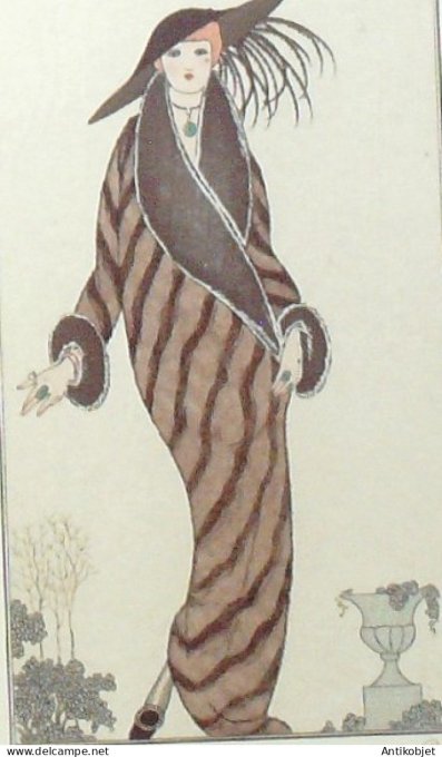 Gravure de mode Costume Parisien 1912 pl.30 BARBIER George Manteau Libetine
