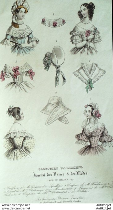 Costume Parisien 1838 # 3592 Coiffures chapeau lingeries