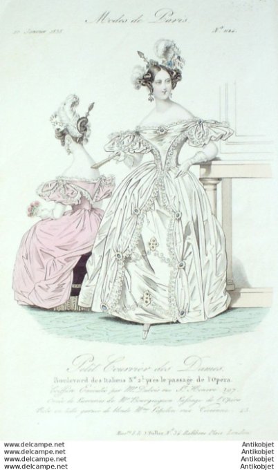 Gravure Mode Courrier des Dames 1834 # 1124 (eau forte old Fashion plate)