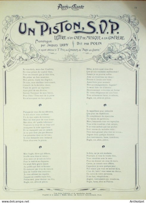 Paris qui chante 1903 n° 22 Bérard Bailly Perducet Charny Reschal Belle de New york