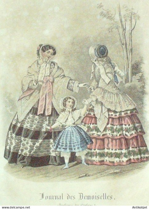 Gravure Mode J.Demoiselles 1852 # 07 (aquarelle Old Fashion plate)