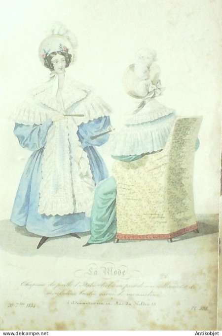 Gravure La mode 1834 # 398 (aquarelle old Fashion plate)