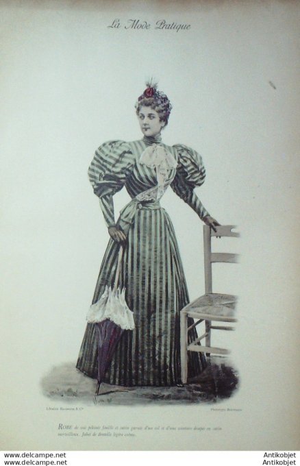 La Mode pratique 1895 # 14 Robe de soie pékinée