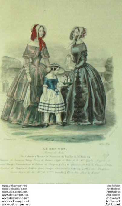 Gravure Mode Le Bon Ton 1844 # 24 (aquarelle old fashion plate)  Maritime
