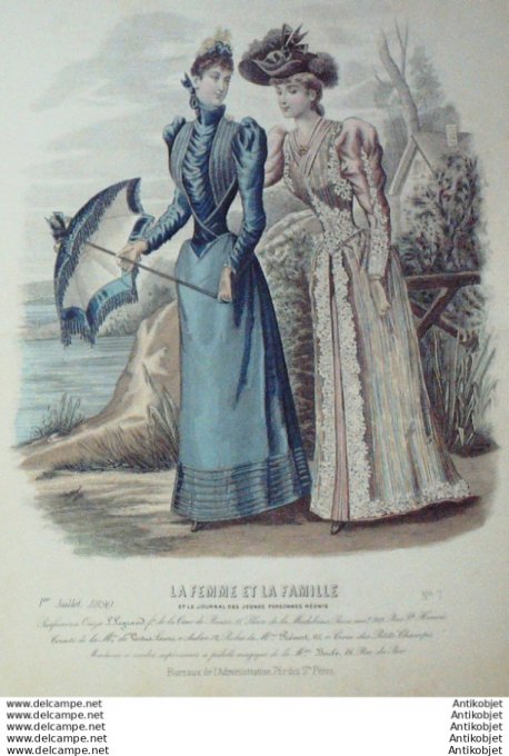 Gravure Mode La Femme & La Famille 1890 # 07 (Old Fashion plate)