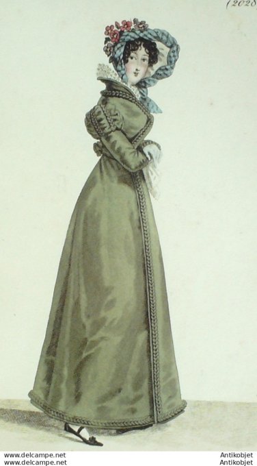 Gravure de mode Costume Parisien 1821 n°2028 Redingote gros de Naples