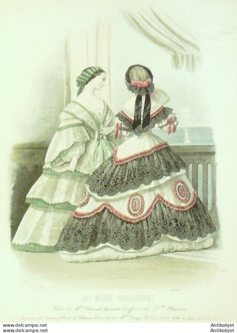 Gravure Les Modes Parisiennes 1859 # 858 Robes mantelet Maison Durand-Guérard