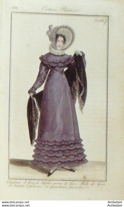Gravure de mode Costume Parisien 1818 n°1765 Robe de Naples