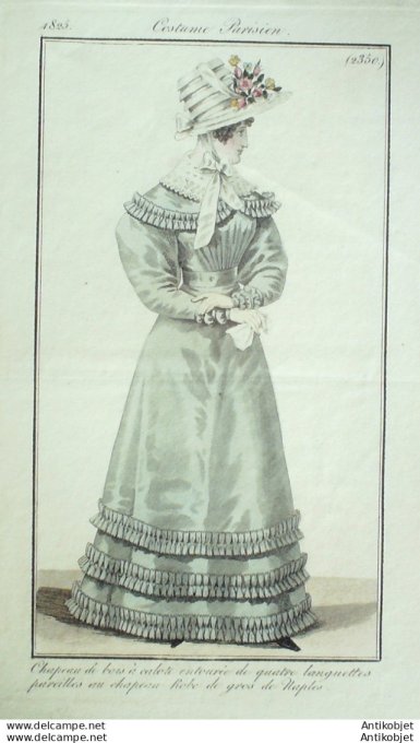 Gravure de mode Costume Parisien 1825 n°2350 Robe de gros de Naples