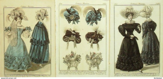 Gravures de mode Costume Parisien 1826 à 1829 Lot 26 9 pièces