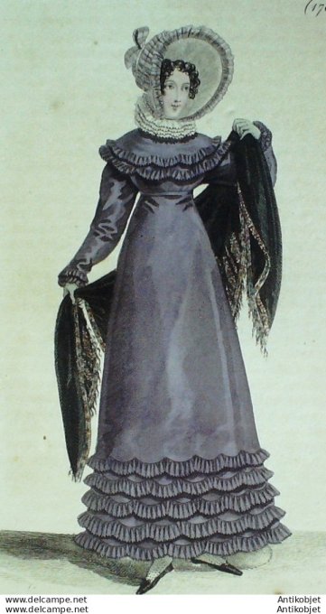 Gravure de mode Costume Parisien 1818 n°1765 Robe de Naples