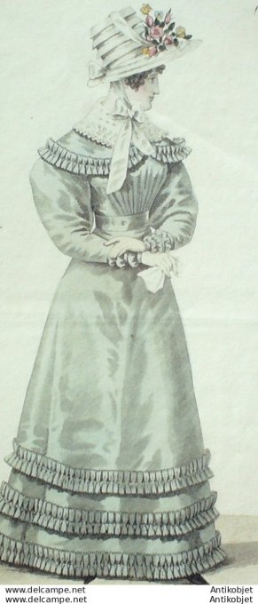 Gravure de mode Costume Parisien 1825 n°2350 Robe de gros de Naples