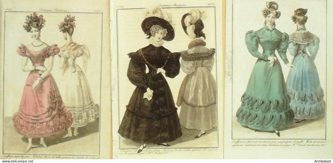 Gravures de mode Costume Parisien 1826 à 1829 Lot 26 9 pièces