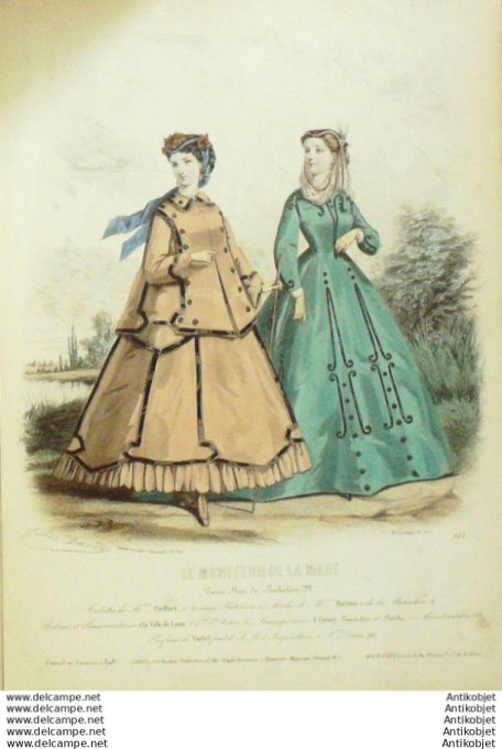 Gravure Mode Le Moniteur 1866 # 829 (Old Fashion plate)