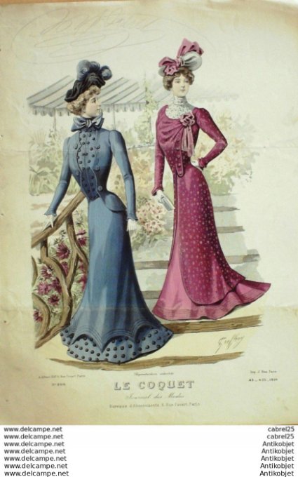 Gravure Mode Le Coquet 1899 # 43 (Old Fashion plate)
