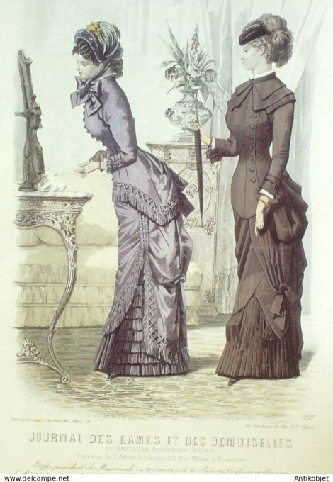 Gravure Mode J.Dames & Demoiselles 1875 # 1752 (Old Fashion plate)