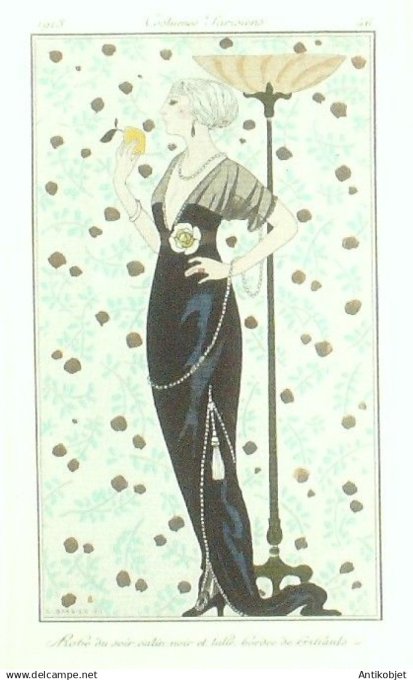 Gravure Costume Parisien 1913 # 46b Barbier George (eau forte) Robe en Tulle