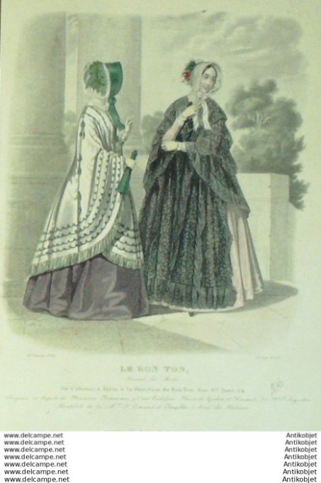 Gravure Mode Le Bon Ton 1844 # 23 (aquarelle old fashion plate)