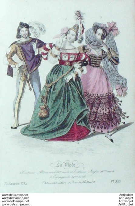 Gravure La mode 1834 # 353 (aquarelle old Fashion plate)