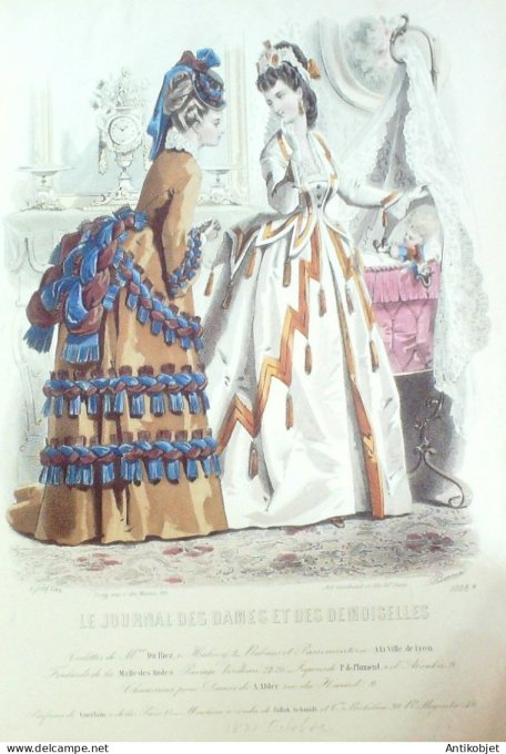 Gravure Mode J.Dames & Demoiselles 1863 # 1008b (Old Fashion plate)