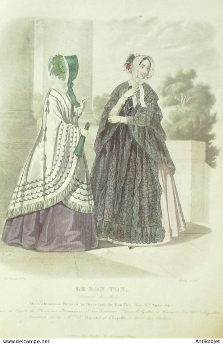 Gravure Mode Le Bon Ton 1844 # 23 (aquarelle old fashion plate)