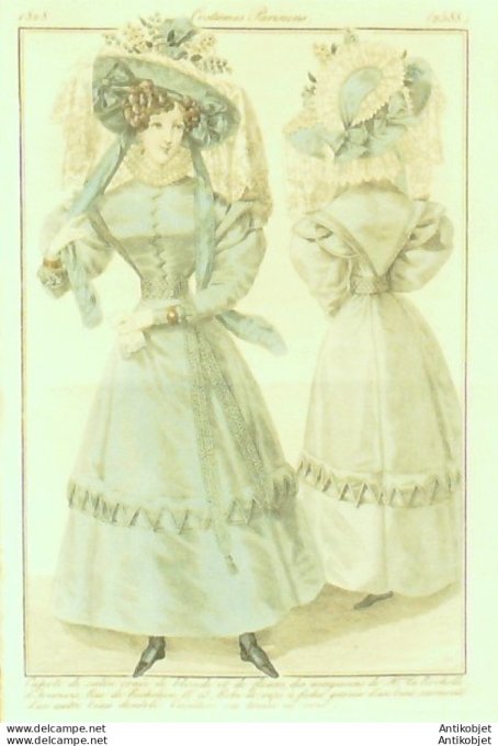 Costume Parisien 1828 # 2588 Robe de reps à fichu garnie