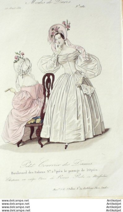 Gravure Mode Courrier des Dames 1833 # 1084 (eau forte old Fashion plate)