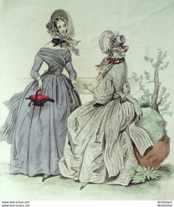 Gravure de mode Costume Parisien 1838 n°3594 Costume de voyage en étoffe